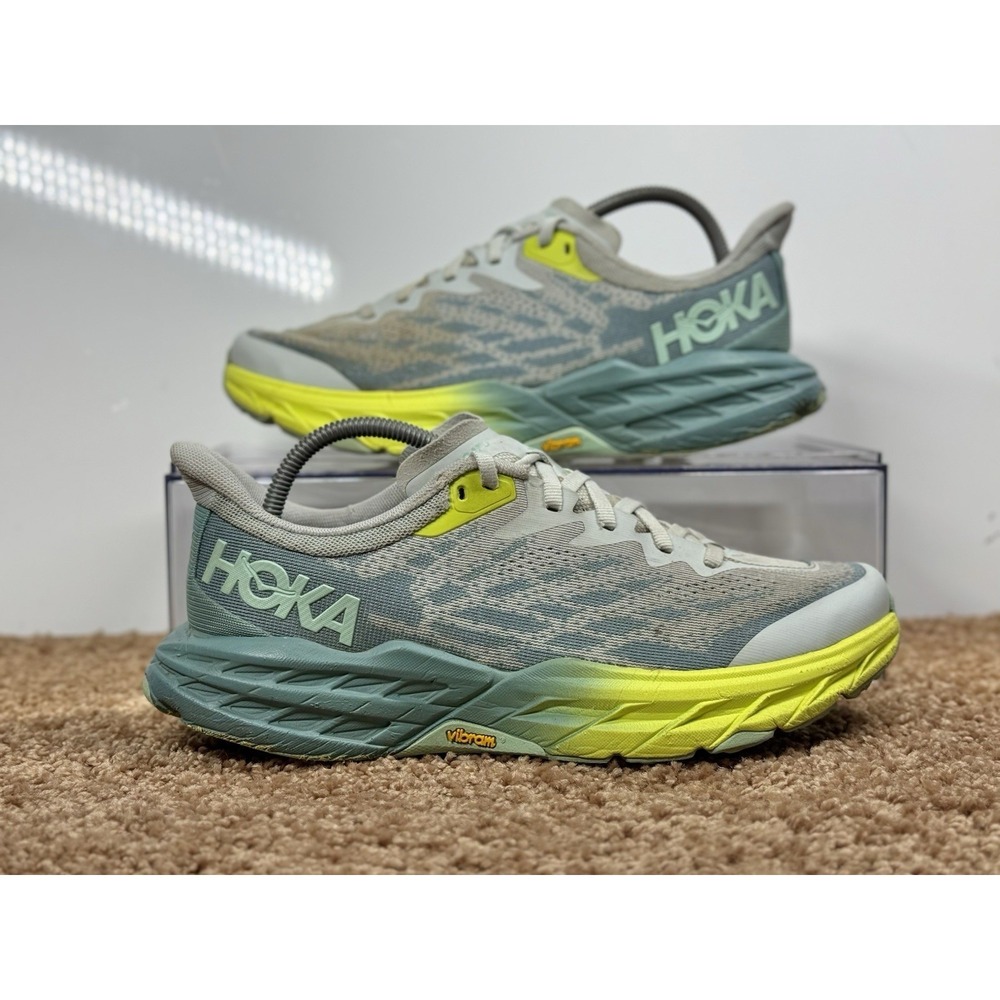 Hoka One One Women's 8D Speedgoat 5 Trail Running Sneakers Shoes Gray Yellow